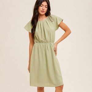 HEM & THREAD Textured Sage Midi Dress | Open Back Tie Detail